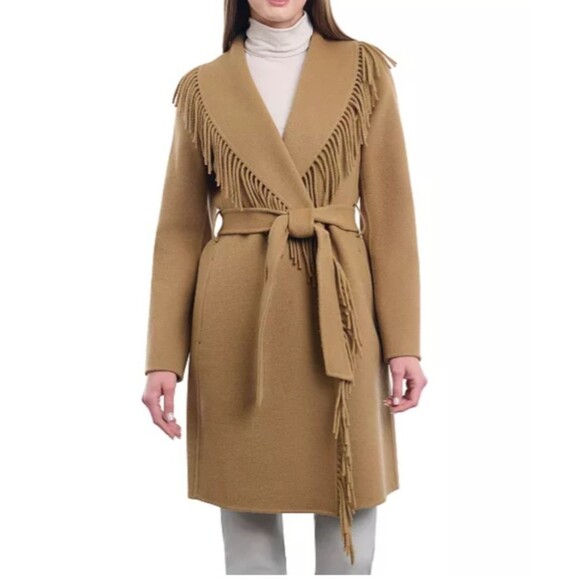 MICHAEL Michael Kors Women's Wool Blend Fringe Wrap Coat size S NWT Camel - Picture 1 of 10